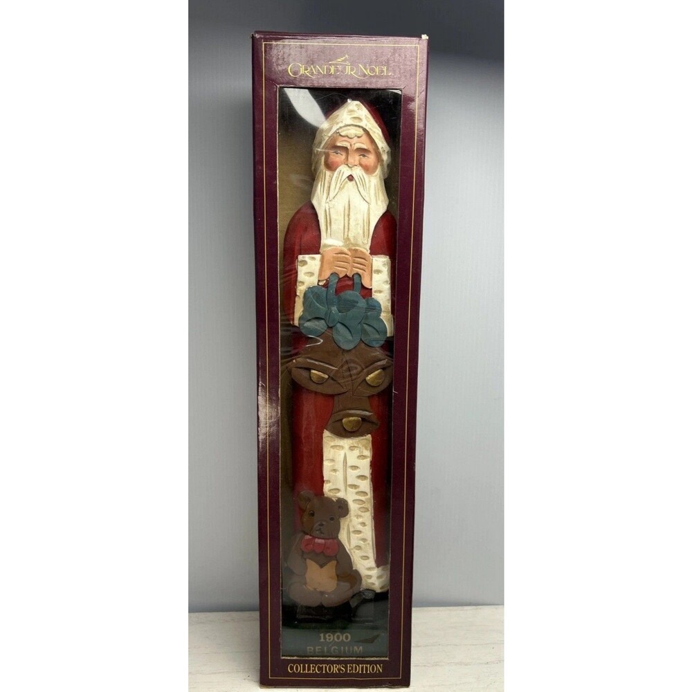 Grandeur Noel Carved Wooden Santas of the World Belgium 1900 Hand Painted 15.5"